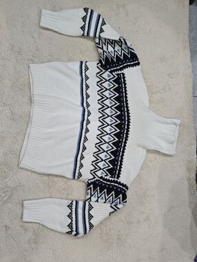 Women’s White Fair Isle Turtleneck Sweater with Navy Accents
